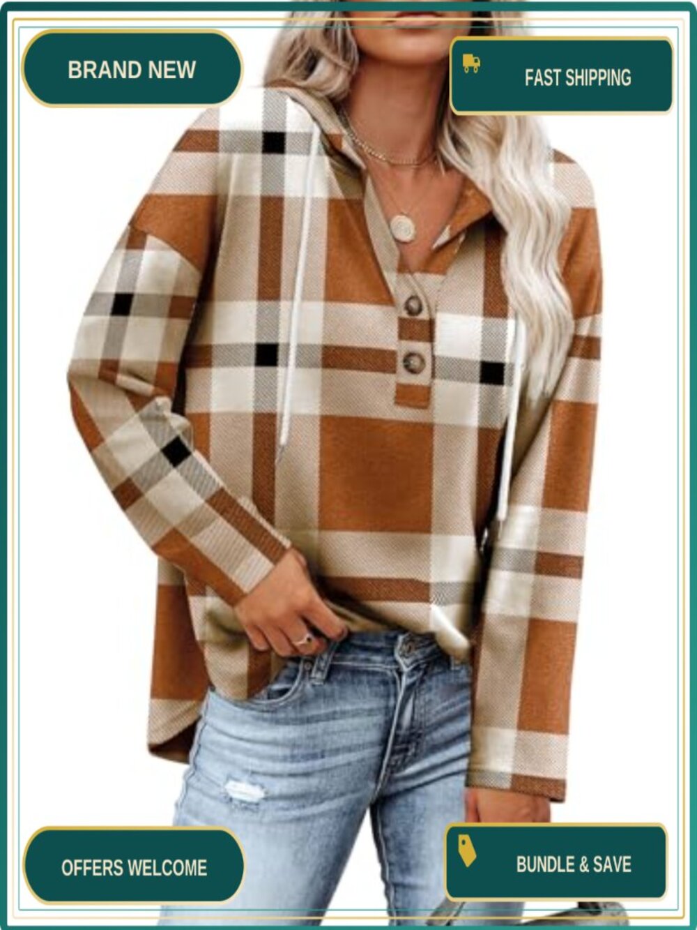V-Neck Hooded Sweatshirt Pullover Loose Flowy Tunic Top